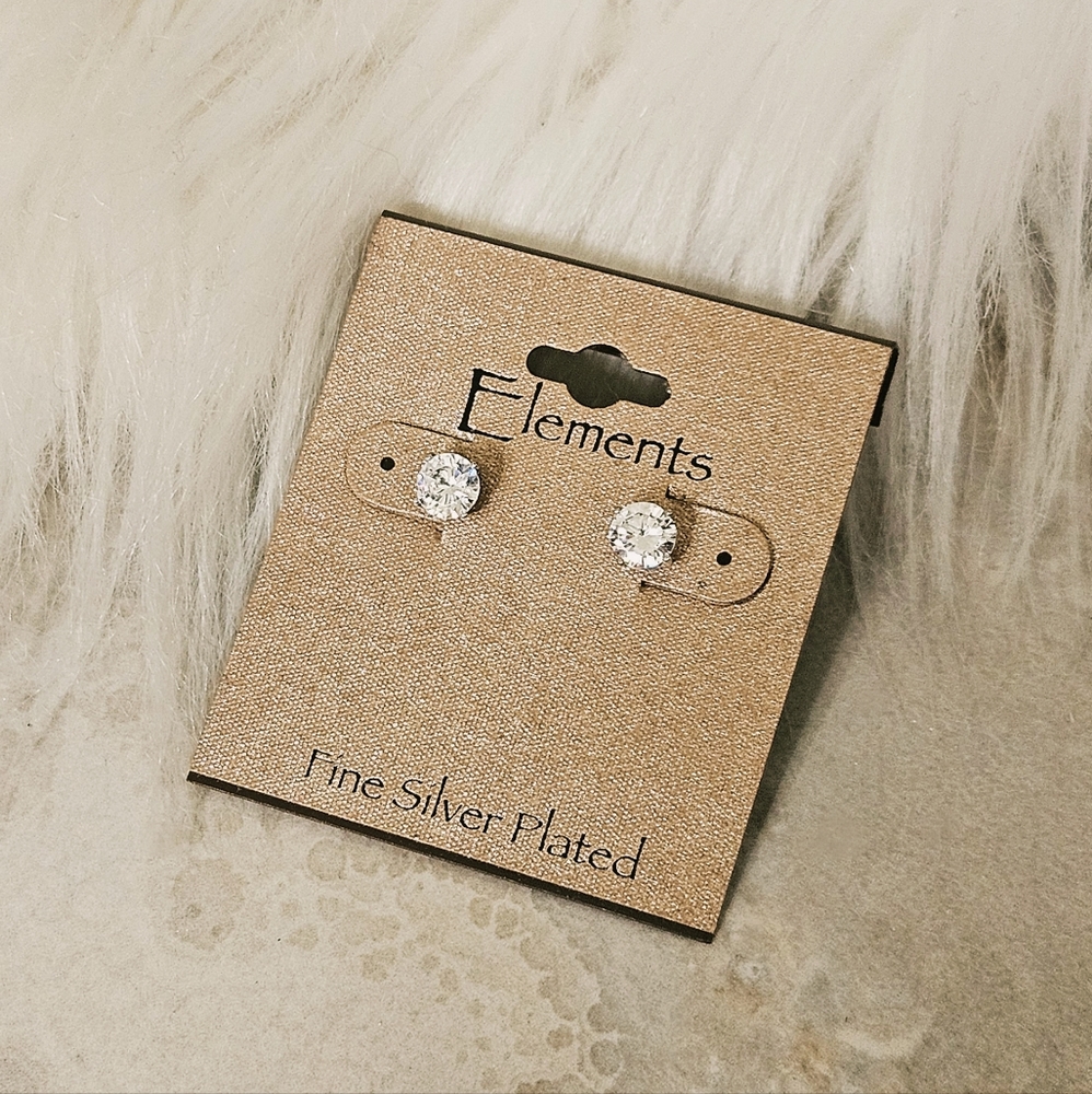 AMARYLLIS: Elements Round Silver Plated Diamond Earrings